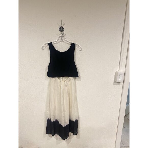 A.L.C. Dress Womens XS Black White Silk Sleeveless Midi Fit Flare Dip Dye USA - Picture 2 of 7